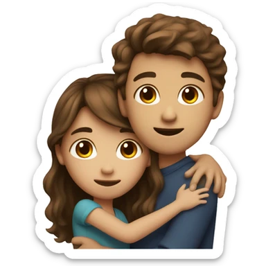a girl with brown hair and a boy with brown hair hugging  sticker