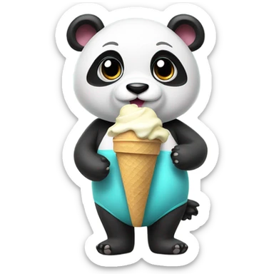 Panda eating ice cream. She is wearing a swimsuit and shoes sticker