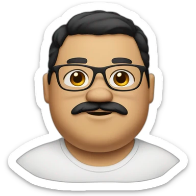 fat boy with brown eyes and glasses and a mustache and black hair sticker