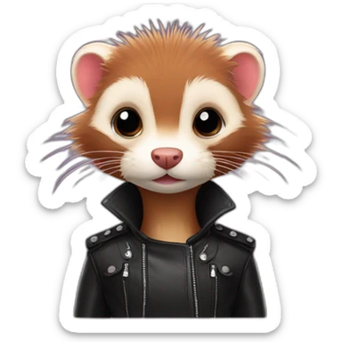 Red ferret with long fringe hairdo wearing leather jacket  sticker