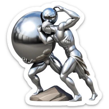 sorayama Sisyphus carrying big sphere on his back sculpture sticker