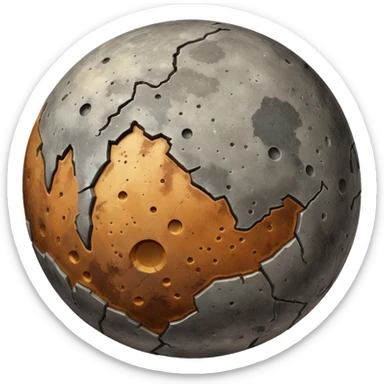 Mercury planet emoji, round, gray and brown, with many pitted marks and rough, uneven patches, cratered look sticker