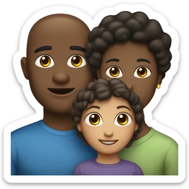 familia adoptiva mama de pelo negro ojos negros y papa de pelo negro ojos negros y niño blanco y de pelo rubio ojos azules sticker