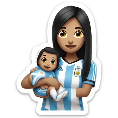 Girl with long black hair wearing Argentina jersey holding a baby  sticker