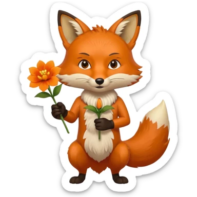 stojący z kwiatkiem lisek który jest wściekły  sticker