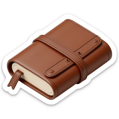 leather-textured notebook icon in skeuomorphism style, with stitching and embossed details sticker