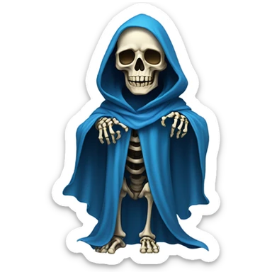 skeleton wearing blue cloak and hood sticker