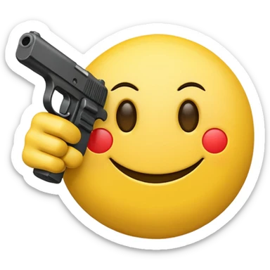 Yellow smiley face holding gun pointing towards screen sticker