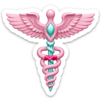 Caduceus symbol, soft pastel pink, iOS emoji style, matching the reference, variation 4 sticker