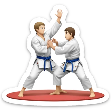 Two judo practitioners in traditional gi, one executing a powerful throw while the other is countering with a defensive move. The background features a judo mat and a focused dojo atmosphere. Transparent background highlights the precision and technique of judo. sticker