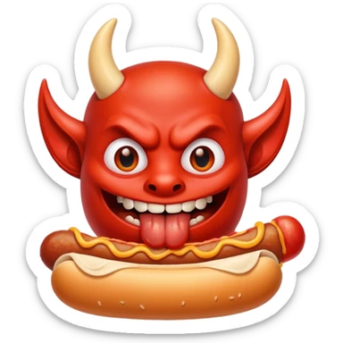 devil eating a hotdog sticker