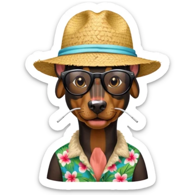 doberman with sunglasses and straw hat, hawaii shirt sticker