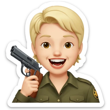 Laughing face with gun pointed into the mount sticker