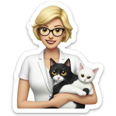 Cari Weber holding a tuxedo cat sticker