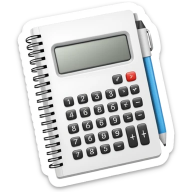 open notebook with numbers and a calculator sticker