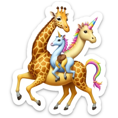 Farting giraffe riding a unicorn and a monkey  sticker