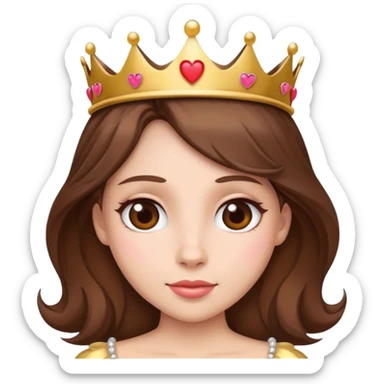 Princess with brown hair, crown and heart sticker