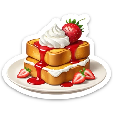 French toast with strawberry on top and whipped cream sticker