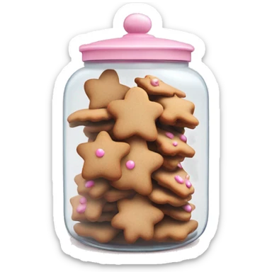 Realistic glass cookie jar with light pink lid full of gingerbread cookies isolated.  sticker