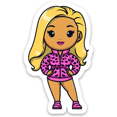 Nicki Minaj wearing a pink leopard print outfit with hair that is half blonde and half pink sticker