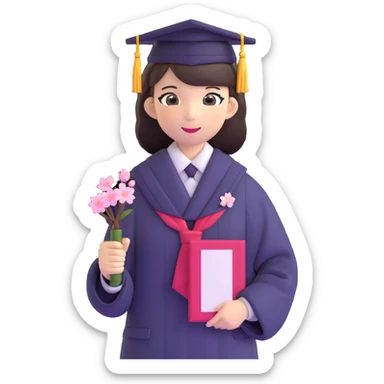 Japanese female high school graduate in school uniform with cherry blossoms and diploma sticker