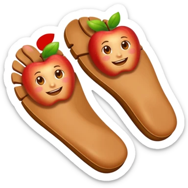 two feet soles, apple emoji style, smiling expression, inspired by reference image sticker