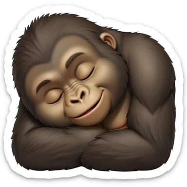 Meme-Worthy cute Sleeping Gorilla Portrait Emoji, Head resting peacefully with a contented smile, showcasing a luxuriant, thick Fur and eyes gently closed in serene slumber, Simplified yet hilariously adorable features, highly detailed, glowing with a soft, drowsy jungle light, high shine, relaxed and utterly lovable, stylized with an air of playful laziness, bright and heartwarming, soft glowing outline, capturing the essence of a sleeping gorilla that feels destined to become the next viral sensation of adorable rest! sticker