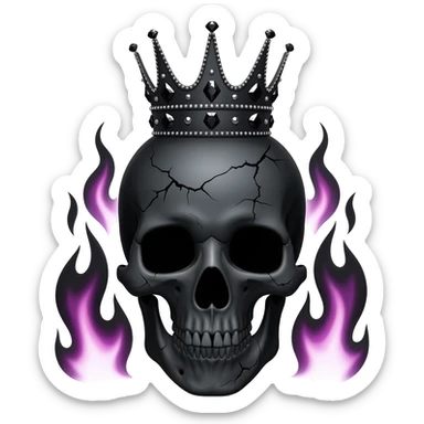 generate a black skull with a black diamond crown burning with a black flame sticker
