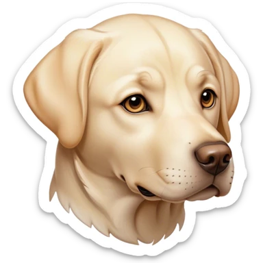 Cinematic Noble Cream Labrador Portrait Emoji, Poised and regal, with a strong, athletic build and a smooth, well-groomed cream Fur, deep-set soulful warm eyes, Simplified yet sharp and sophisticated features, highly detailed, glowing with a soft, dignified glow, high shine, intelligent and gentle, stylized with an air of grace, focused and attentive, soft glowing outline, capturing the essence of a watchful and loving companion, so majestic it feels as though it could bound out of the screen with effortless authority! sticker