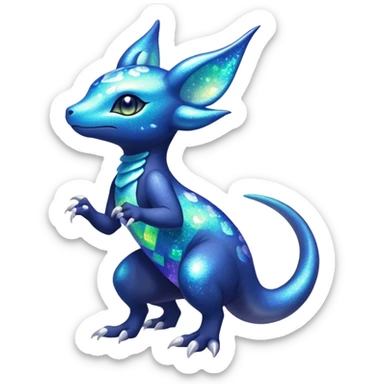 Colorful Iridescent Exotic Nebulae Salandit-Meowstic-Amaura-Fakémon-hybrid-creature (full body)  sticker