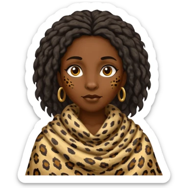 ancient hairy black woman, tattered leopard skin shawl sticker