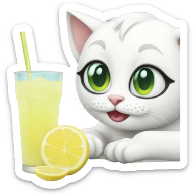 White cat drinking lemonade sticker