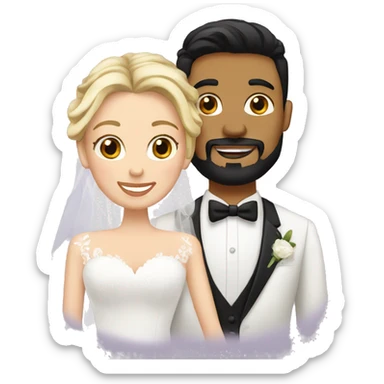 wedding couple. groom has goatee and black hair. bride has blonde hair sticker