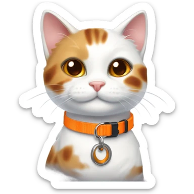 happy cute tortoiseshell white cat with orange cat collar full body from half side perspective  sticker