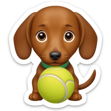 Dachshund with a tennis ball sticker