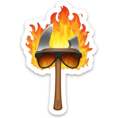 Axe on fire with sunglasses  sticker