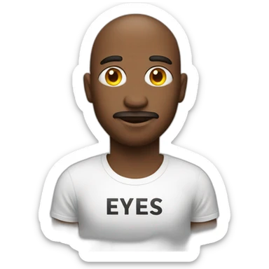 man in a T-shirt with the inscription EYES MARKET sticker