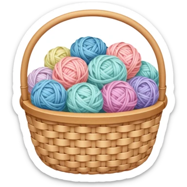 A white basket overflowing with soft pastel yarns sticker