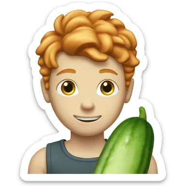 ginger boy with cucumber in hand sticker