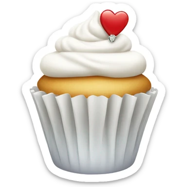 White cupcake with engagement ring on top sticker