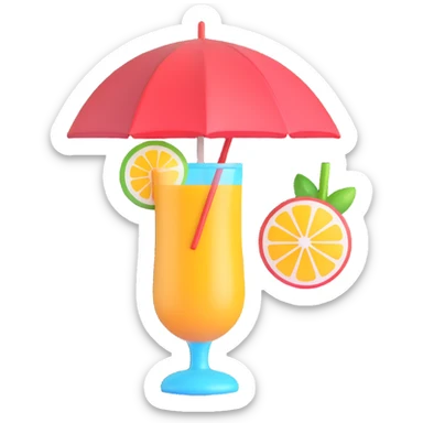 tropical drink with umbrella, vivid colors, 3D emoji style sticker