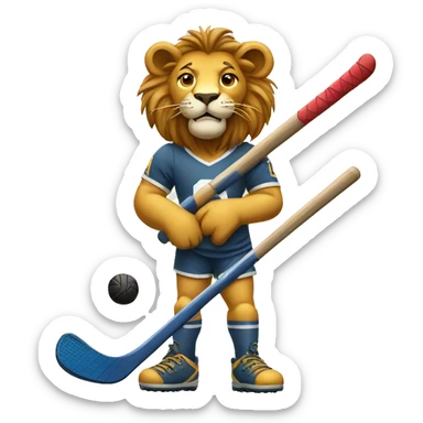 a lion holding a field hockey stick sticker