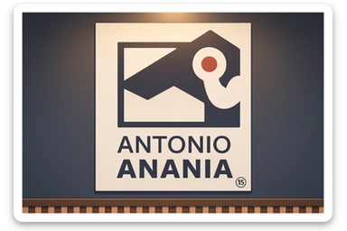 su questo stile fai un manga/webtoon a colori in cui mostri quella parete dietro dello studio con il suo logo e la scritta "ANTONIO ANANIA" SOTTO IL LOGO, LUCE CHE ILLUMINA IL LOGO sticker