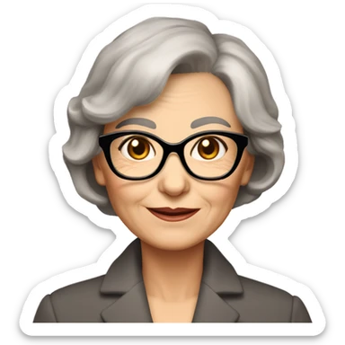 75 years old girl
Short brown hair with bob styling
light skin small square 
glasses with refined frame
Brown eyes with cat eye liner sticker