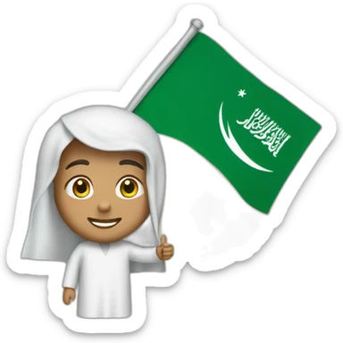 An Arab person waving the Saudi flag on the moon sticker