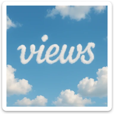 A cloud formation shaped like the word "views" with a blue sky background sticker