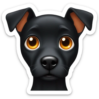 black dog with big up ears and orange eyes sticker
