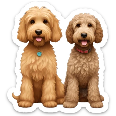 1 tan color labradoodle and 1 brown color labradoodle standing next to each other  sticker