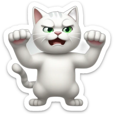 Angry white cat 2d animated throwing paw sticker