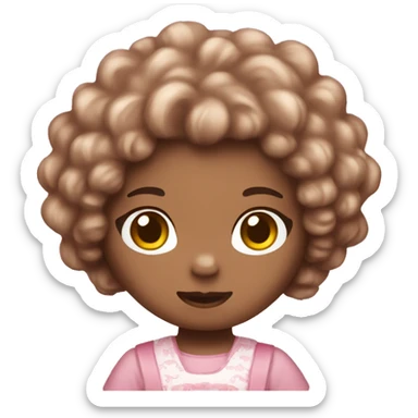 Hello kitty with brown curly hair and light pink clothes sticker